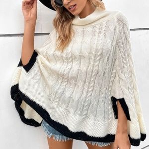 Cozy Cowl Neck Knit Oversized Poncho Sweater Top
